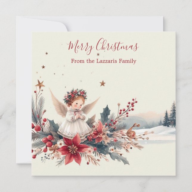 Sweet Angel Christmas Watercolor Image Holiday Card (Front)