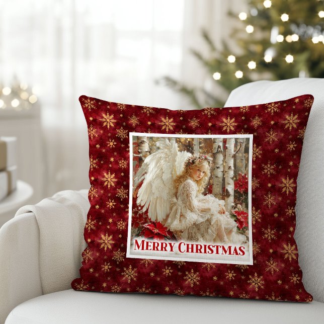 Sweet Angel Poinsettia Red Gold Kids Room Christma Cushion (Sweet Angel Poinsettia Red Gold Kids Room Christmas Pillow

)
