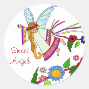 Sweet Angel Ukrainian Folk Art Classic Round Sticker