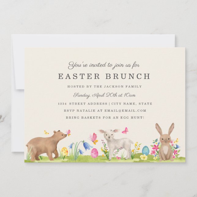 Sweet Animal Egg Easter Brunch Card (Front)