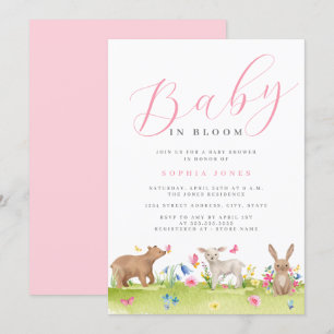 Sweet Animals Girl Baby in Bloom Baby Shower   Invitation
