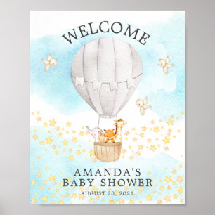 Sweet Animals Hot Air Balloon Welcome Shower Poster