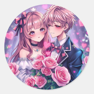 Sweet Anime Valentine's Day Classic Round Sticker