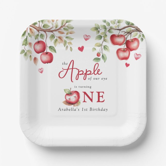 Sweet Apple Of Our Eye | 1st Birthday Paper Plate (Front)