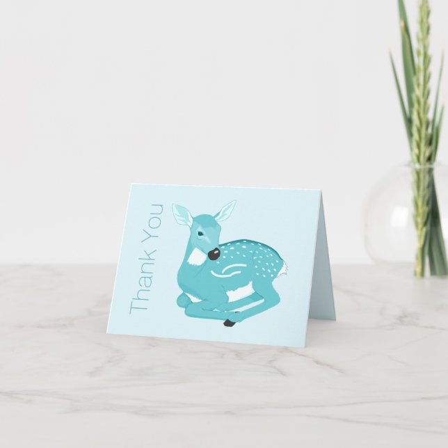 Sweet Aqua Fawn Baby Thank You Card (Front)