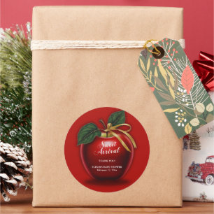 Sweet Arrival Red Apple Baby Shower Classic Round Sticker
