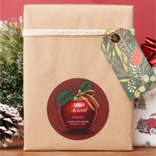 Sweet Arrival Red Apple Baby Shower Classic Round Sticker