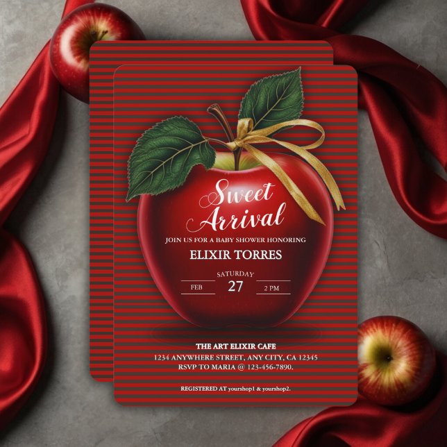 Sweet Arrival Red Apple Baby Shower Invitation (Creator Uploaded)