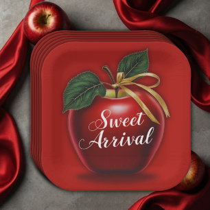 Sweet Arrival Red Apple Baby Shower Paper Plate