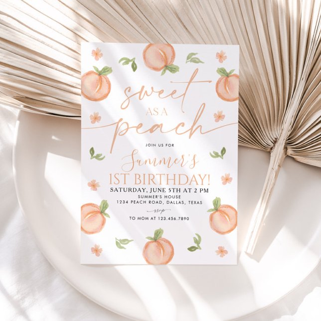 Sweet As a Peach 1st Birthday Invitation Girl (Creator Uploaded)