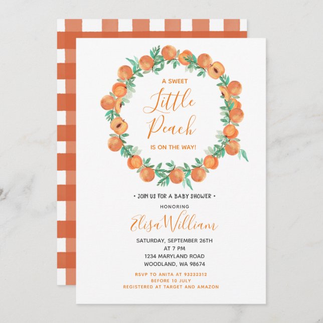 Sweet as a Peach Baby Shower Invitation (Front/Back)
