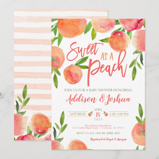 Sweet as a Peach Baby Shower Invitation (Front/Back)