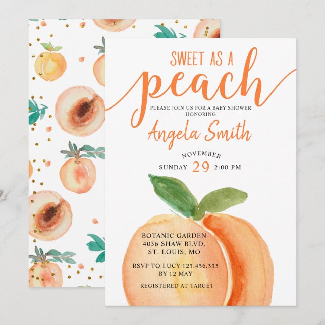 Sweet as a Peach Baby Shower Invitation (Front/Back)