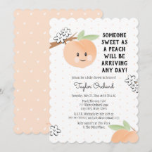 Sweet As A Peach Baby Shower Invitations