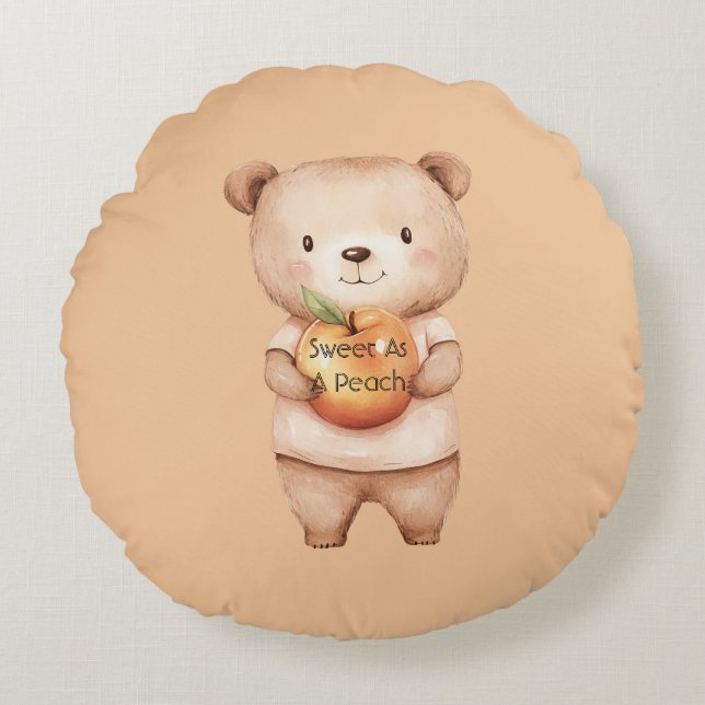 Sweet As A Peach Bear Round Cushion (Front)