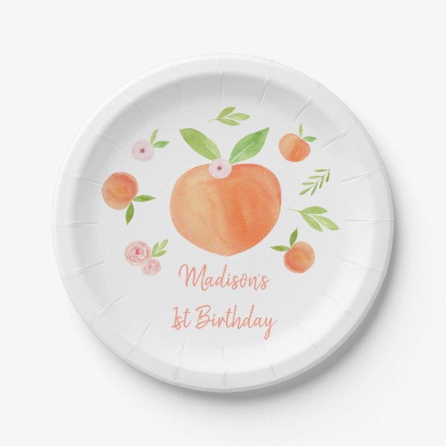Sweet As A Peach Birthday Paper Plate (Front)