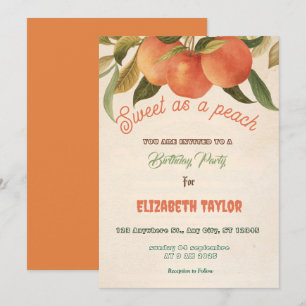 Sweet As A Peach  Birthday Party Invitations