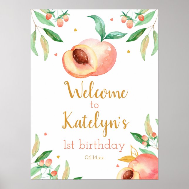 Sweet as a Peach Birthday Party Welcome Sign  (Front)
