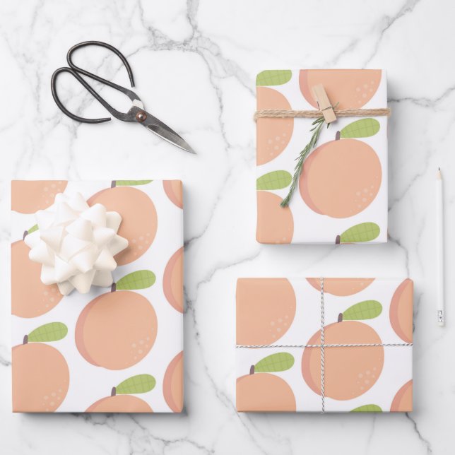 Sweet as a Peach Blossom Peachy Birthday Wrapping Paper Sheet (Front)