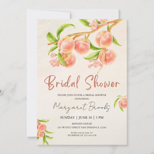Sweet as a Peach Bridal Shower Invitation (Front)