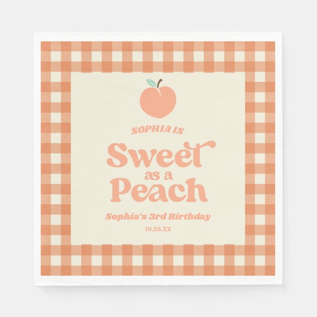 Sweet As A Peach Fruit Pink Orange Birthday Party Napkin (Front)