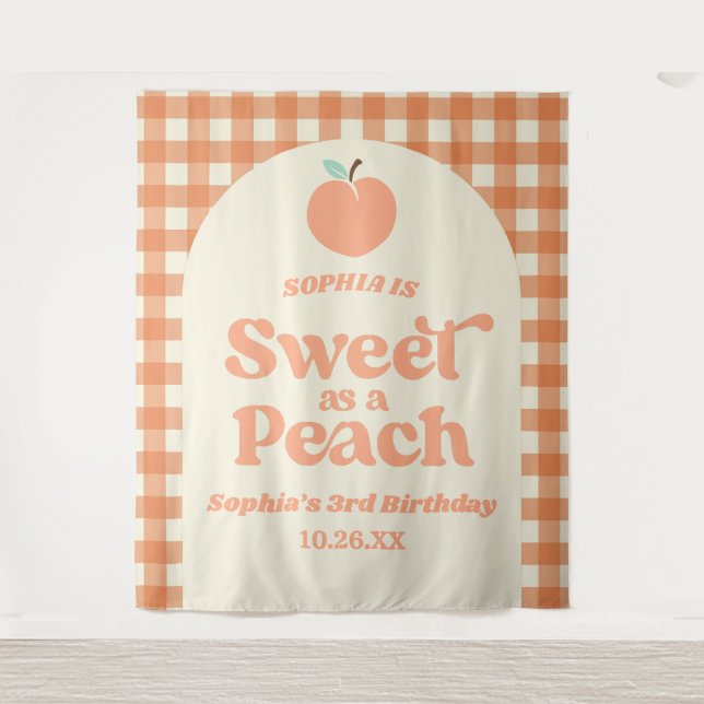 Sweet As A Peach Fruit Pink Orange Birthday Party Tapestry (Front)