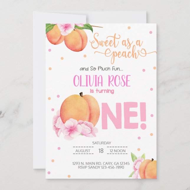 Sweet as a peach girl birthday invitation. invitation (Front)
