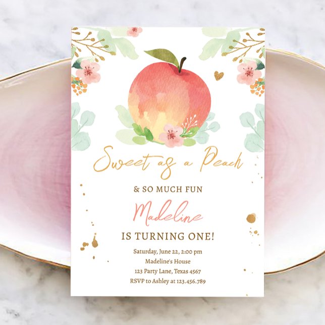 Sweet as a Peach Girl Peaches 1st First Birthday I Invitation (Creator Uploaded)