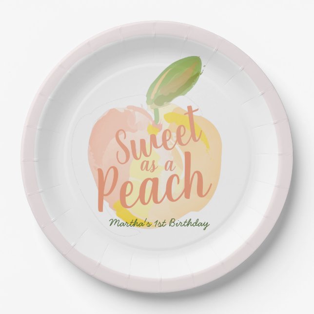 Sweet as a Peach Girl Pink Birthday Paper Plate (Front)