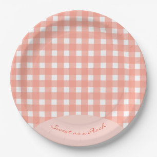 Sweet as a Peach Plaid Birthday  Paper Plate