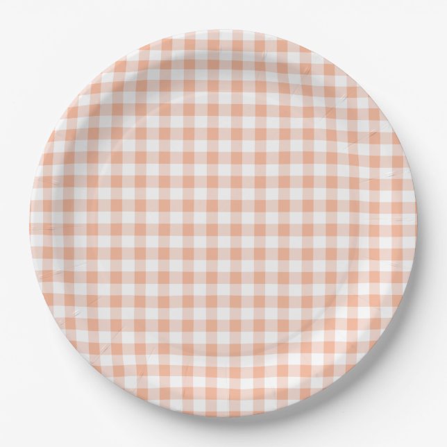 Sweet as a Peach plaid Birthday Paper Plates (Front)