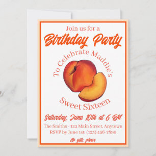 Sweet as a Peach Sixteen 16 Sixteenth Birthday Invitation