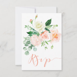 Sweet as a Peach Watercolor Peach and White Roses RSVP Card