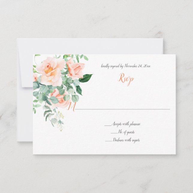 Sweet as a Peach Watercolor Peach Roses RSVP (Front)