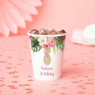Sweet As A Pineapple Pink Gold First Birthday Paper Cups