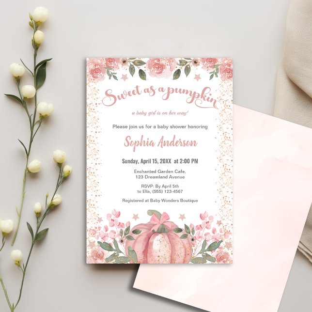 Sweet As A Pumpkin Floral Girl Baby Shower Invitation (Creator Uploaded)
