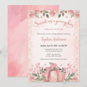Sweet As A Pumpkin Pink Floral Girl Baby Shower Invitation