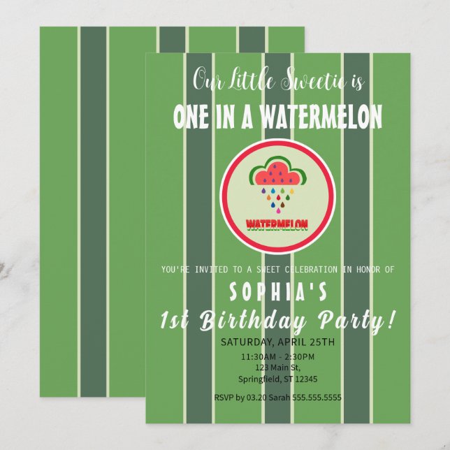 Sweet as a Watermelon - First Birthday Invitation (Front/Back)