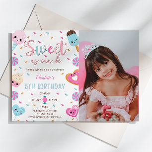 Sweet as Can Be Candy Cupcake Doughnut PhotoBirthd Invitation