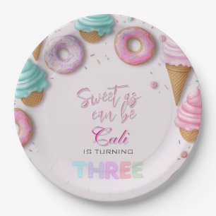 Sweet As Can Be Girl Is Turning 3rd Birthday Paper Plate