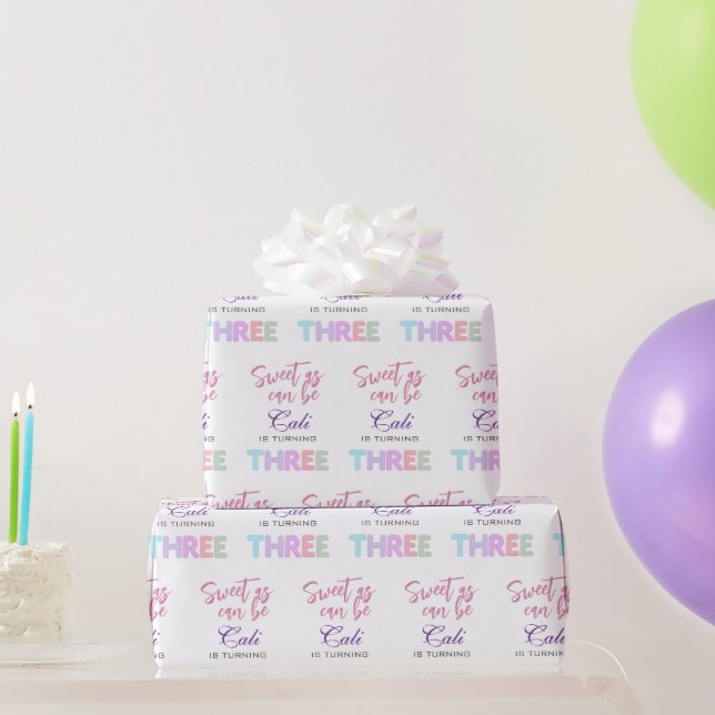 Sweet As Can Be Girl Is Turning 3rd Birthday Wrapping Paper (Party Gifts)