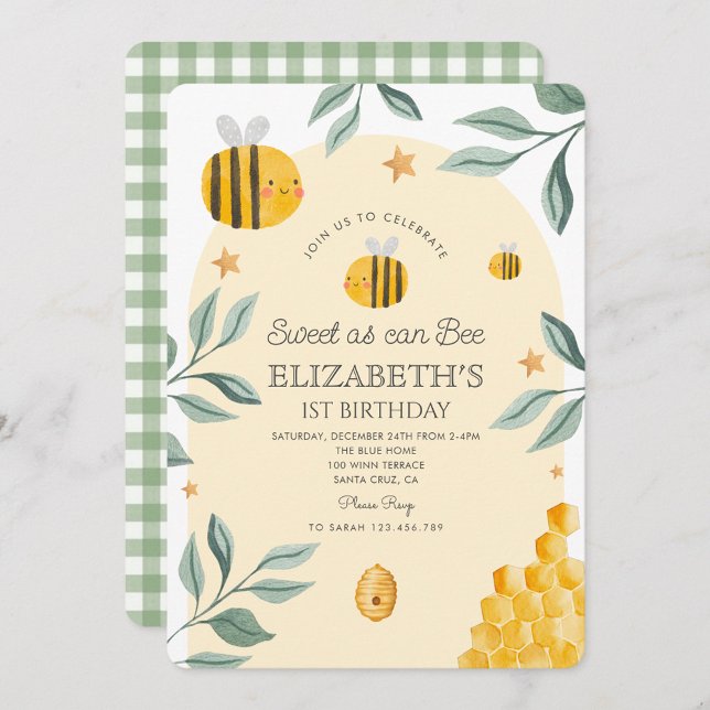 Sweet as can bee  1st Birthday  Invitation (Creator Uploaded)
