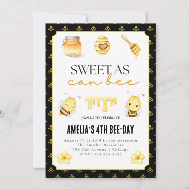 Sweet As Can Bee Any Age Birthday Invitation (Front)