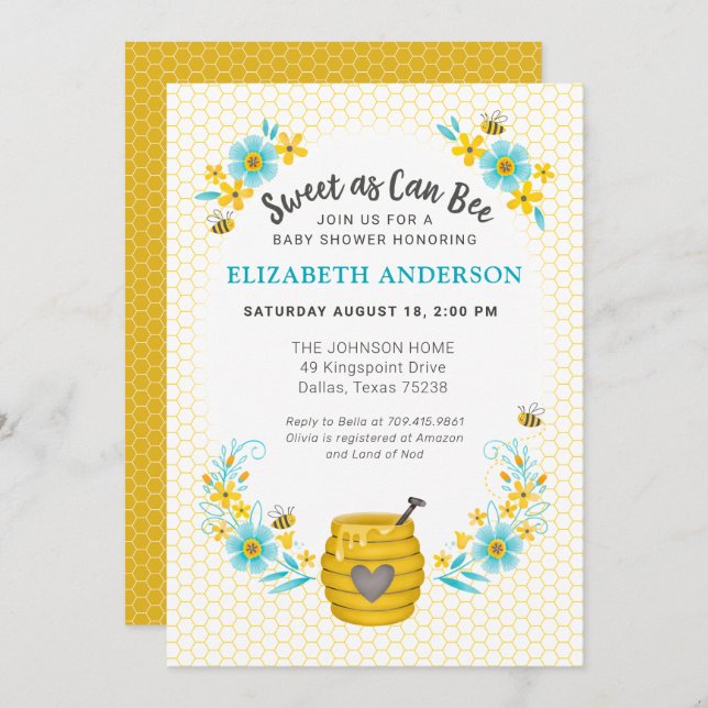 Sweet as Can Bee Baby Boy Shower Invitation (Front/Back)