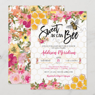 Sweet as can Bee Baby Girl Shower Invitation