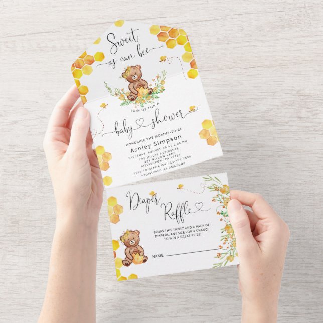 Sweet as Can Bee Baby Shower All In One Invitation (Tearaway)