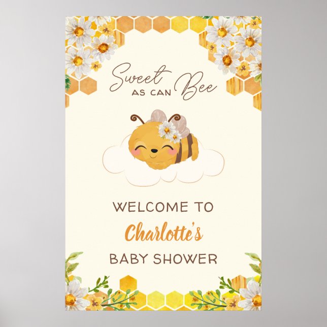 Sweet As Can Bee Baby Shower Floral Honeycomb Poster (Front)