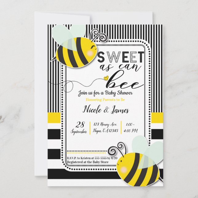 Sweet as can BEE Baby Shower Gender Reveal Invitation (Front)