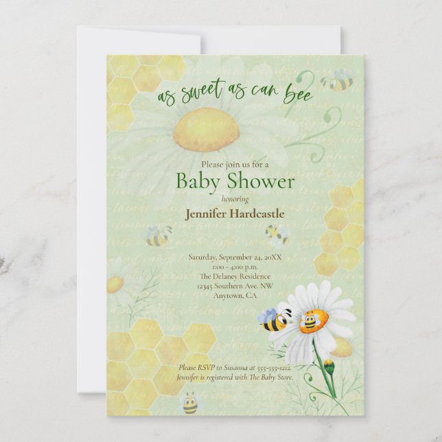 Sweet As Can Bee Baby Shower Invitation (Front)
