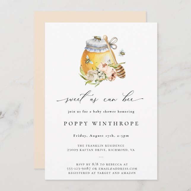 Sweet As Can Bee Baby Shower Invitation (Front/Back)